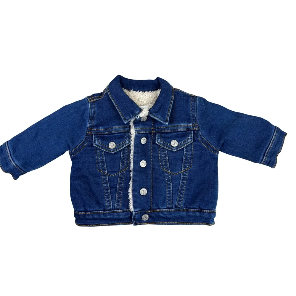Gymboree Baby Denim Trucker Jacket Dark Wash Sherpa Lined Blue 0-3 Months